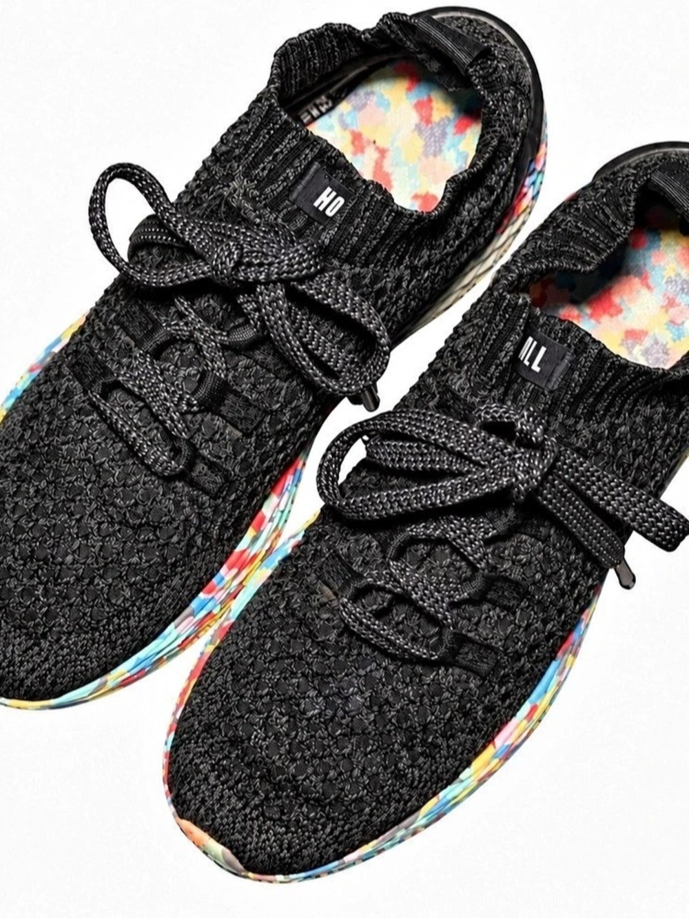 NOBULL Black Knit Runner Sneakers 11 Multicolor Confetti Sole